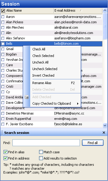 Collecting email addresses to the session list