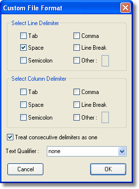 Column Delimiter for importing text files