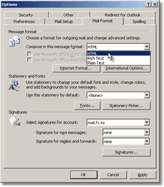 selecting the HTML email format