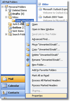 Outlook folder properties