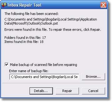 Failure of the Inbox Repair Tool